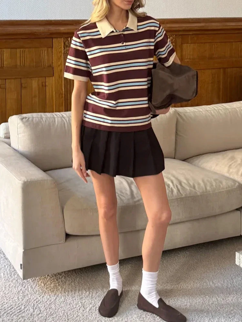 Polo Neck T Shirt Women Soft Chic Tees 95% Cotton Jumper Clothes Loose Casual Pullover 2025 Summer New Crop Tops364