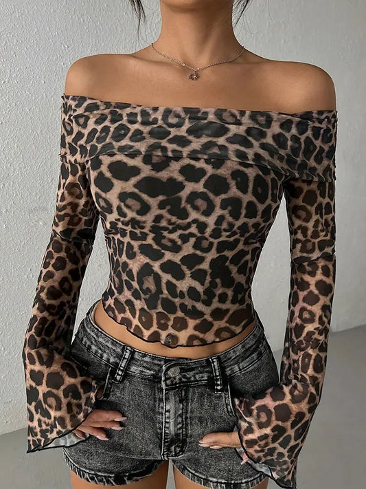 Autumn Women'S T-Shirt New Streetwear Fashion Long Sleeves O-Neck Tees Sexy Leopard Backless Female Versatile Knitted Clothing