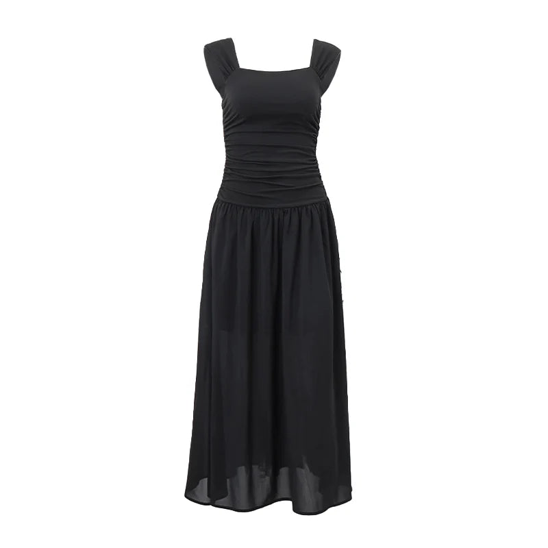 Elegant Slip Long Dresses Sexy Women Ruched Bodycon Solid Maxi Dress Spring Y2K Summer Temperament High-Waist Vestidos