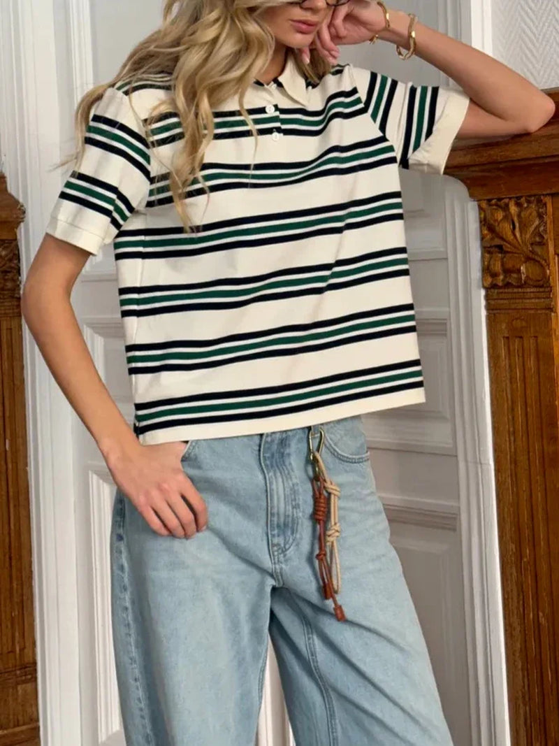 Polo Neck T Shirt Women Soft Chic Tees 95% Cotton Jumper Clothes Loose Casual Pullover 2025 Summer New Crop Tops364